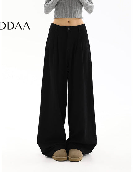 White High-Waisted Pleated Wide-Leg Jeans for Women - S / Black - Women’s Jeans