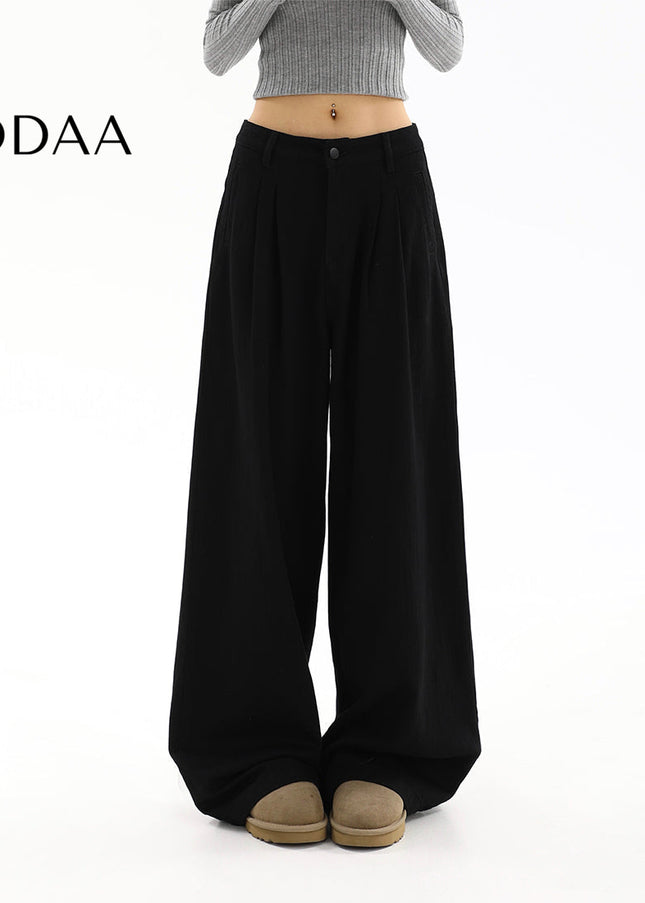 White High-Waisted Pleated Wide-Leg Jeans for Women - S / Black - Women’s Jeans