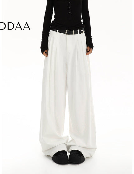 White High-Waisted Pleated Wide-Leg Jeans for Women - S / White - Women’s Jeans