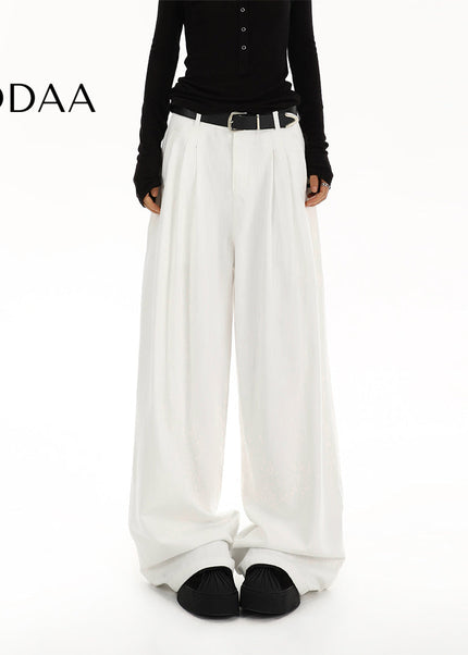 White High-Waisted Pleated Wide-Leg Jeans for Women - S / White - Women’s Jeans