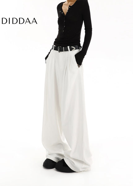 White High-Waisted Pleated Wide-Leg Jeans for Women - Women’s Jeans