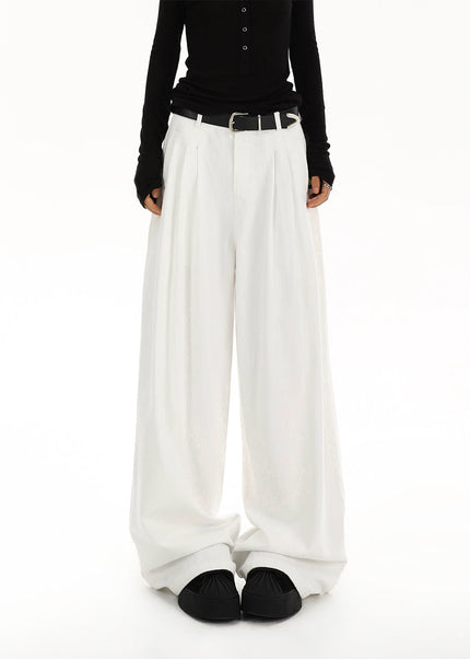 White High-Waisted Pleated Wide-Leg Jeans for Women - Women’s Jeans