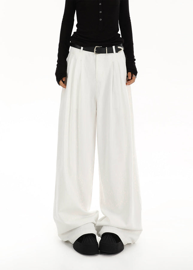 White High-Waisted Pleated Wide-Leg Jeans for Women - Women’s Jeans