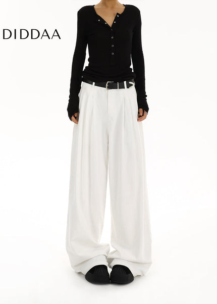 White High-Waisted Pleated Wide-Leg Jeans for Women - Women’s Jeans