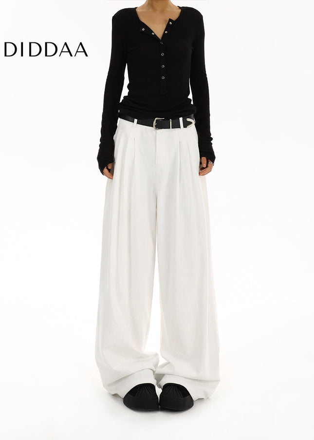 White High-Waisted Pleated Wide-Leg Jeans for Women - Women’s Jeans