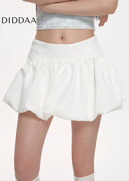 White High-Waisted Puffy Lantern Skirt Summer 2025 - Skirts