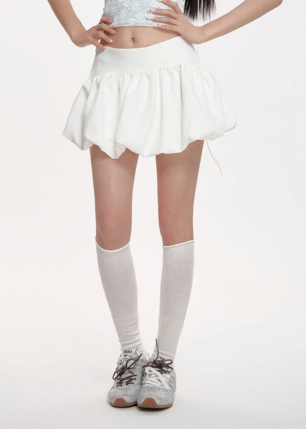 White High-Waisted Puffy Lantern Skirt Summer 2025 - Skirts