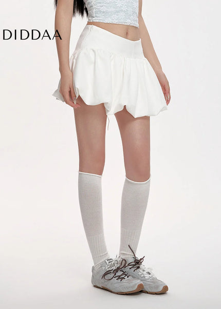 White High-Waisted Puffy Lantern Skirt Summer 2025 - Skirts