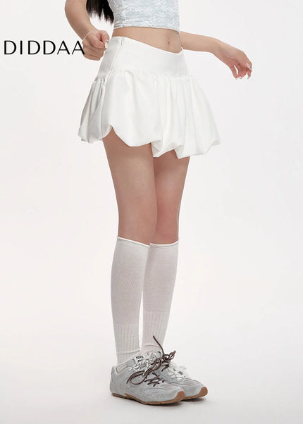 White High-Waisted Puffy Lantern Skirt Summer 2025 - Skirts