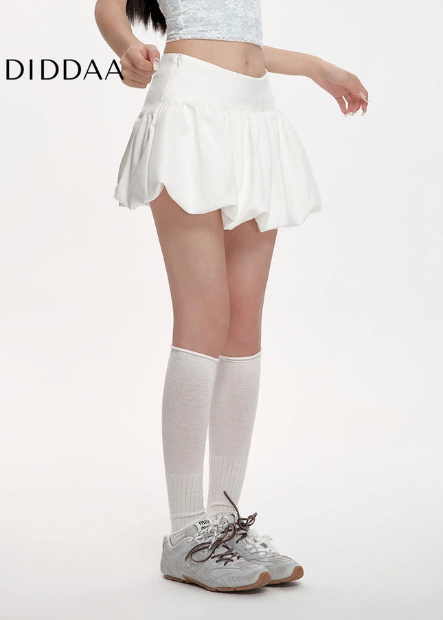 White High-Waisted Puffy Lantern Skirt Summer 2025 - Skirts