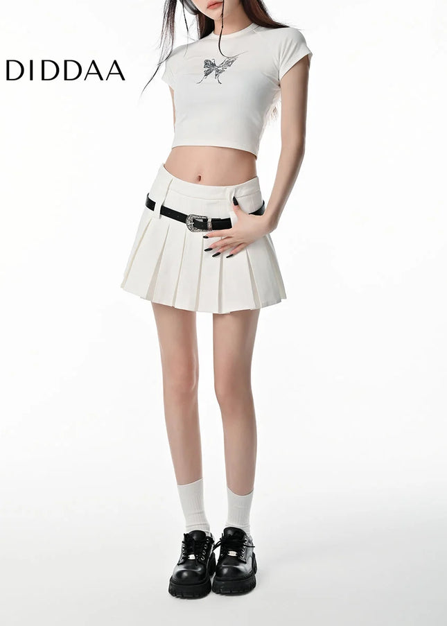 White High-Waisted Slim A-Line Pleated Skirt Summer - Skirts