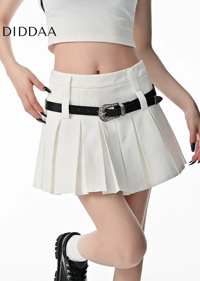 White High-Waisted Slim A-Line Pleated Skirt Summer - Skirts