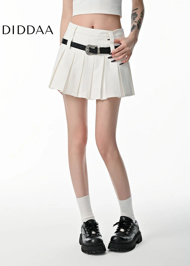 White High-Waisted Slim A-Line Pleated Skirt Summer - Skirts