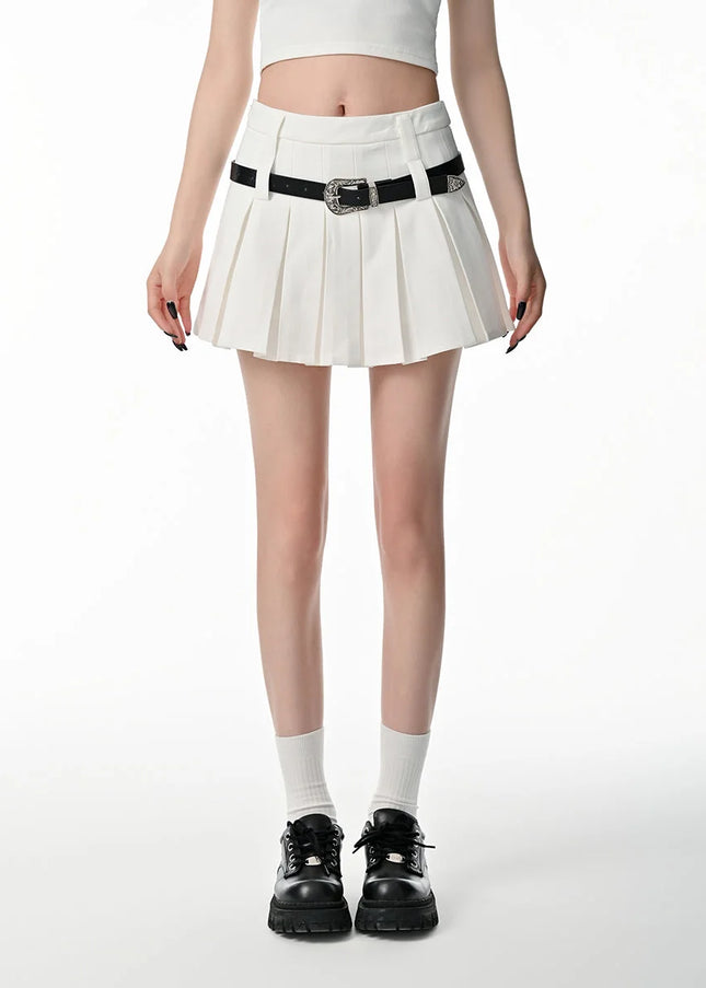 White High-Waisted Slim A-Line Pleated Skirt Summer - Skirts