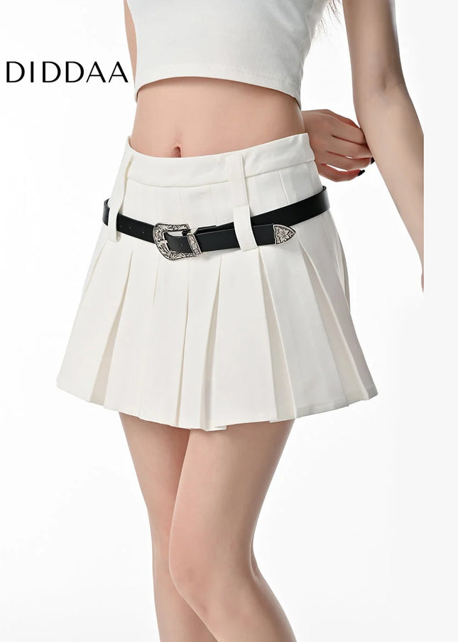 White High-Waisted Slim A-Line Pleated Skirt Summer - Skirts