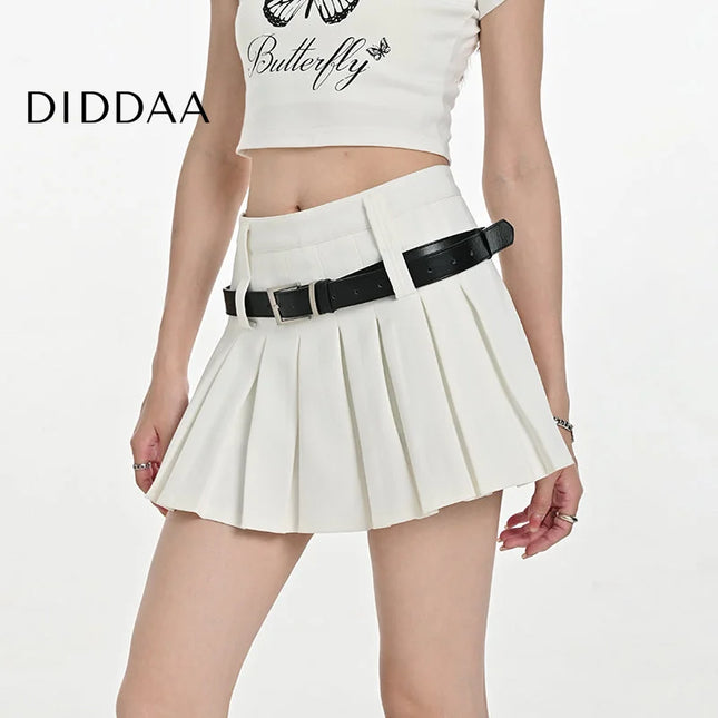 White High-Waisted Slim A-Line Pleated Skirt Summer - Skirts