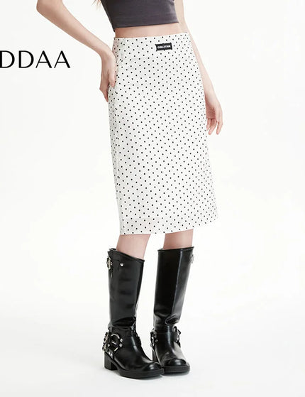 White High-Waisted Slim A-Line Polka Dot Skirt Summer - S / White - Skirts