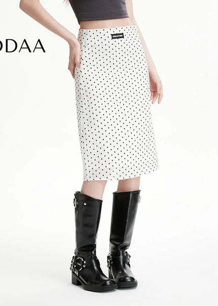 White High-Waisted Slim A-Line Polka Dot Skirt Summer - S / White - Skirts