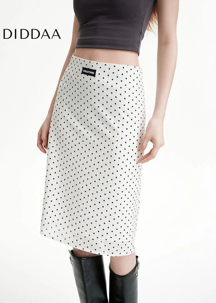 White High-Waisted Slim A-Line Polka Dot Skirt Summer - Skirts