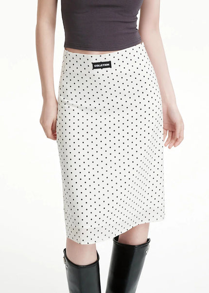 White High-Waisted Slim A-Line Polka Dot Skirt Summer - Skirts