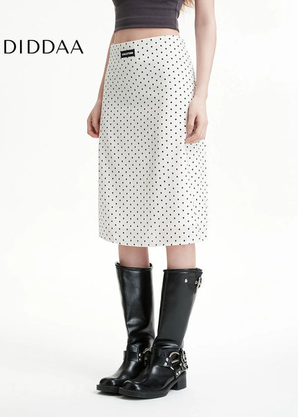 White High-Waisted Slim A-Line Polka Dot Skirt Summer - Skirts