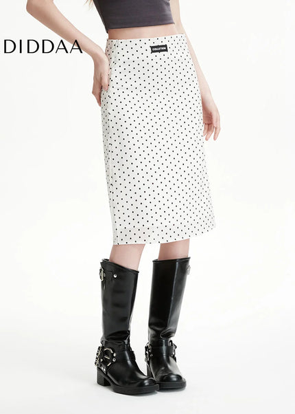 White High-Waisted Slim A-Line Polka Dot Skirt Summer - Skirts