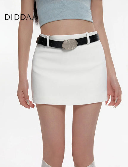 White High-Waisted Slim A-Line Skirt for Summer - S / Black - Skirts