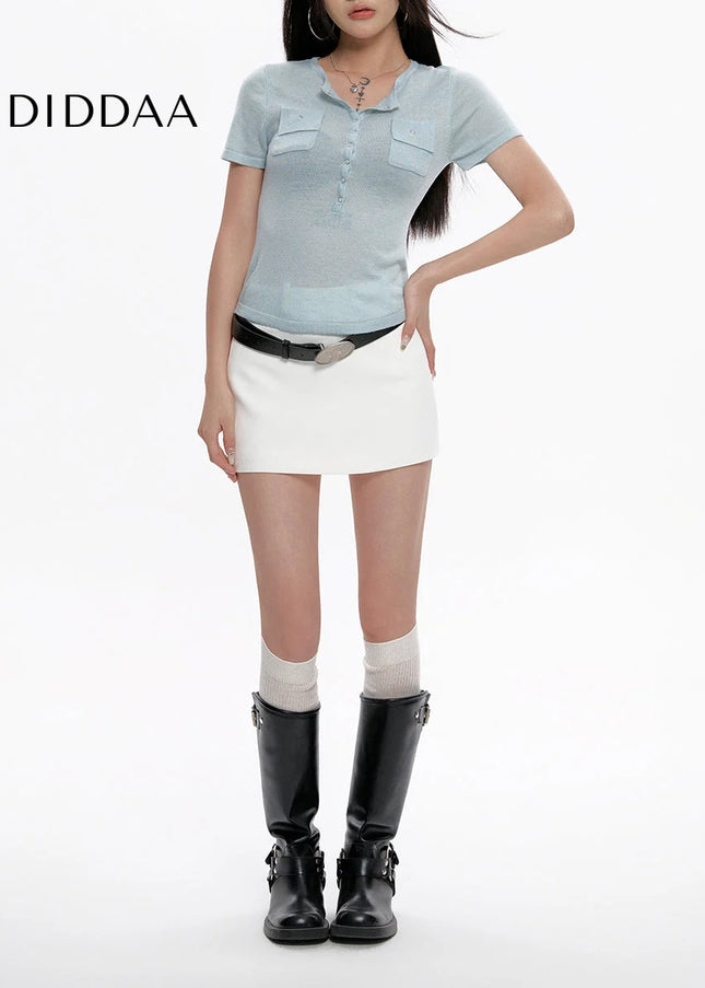 White High-Waisted Slim A-Line Skirt for Summer - Skirts