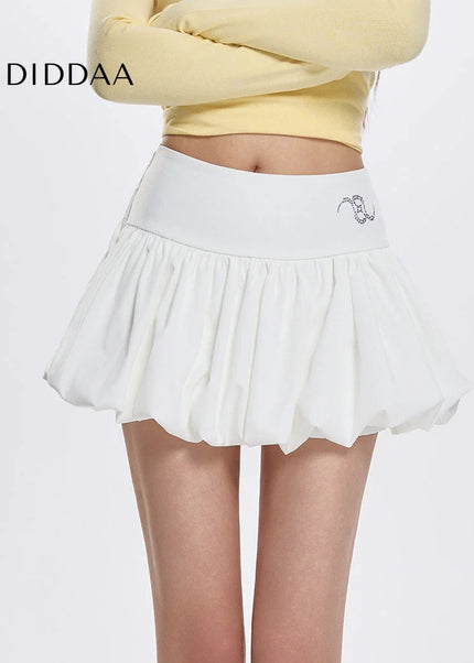 White High-Waisted Slim Fluffy Lantern Skirt Summer - Skirts