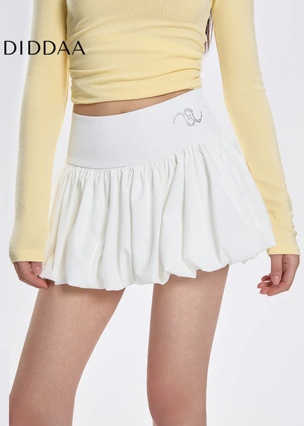 White High-Waisted Slim Fluffy Lantern Skirt Summer - Skirts