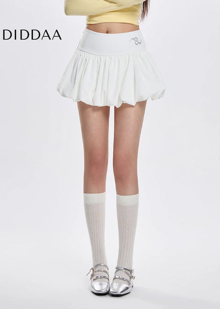White High-Waisted Slim Fluffy Lantern Skirt Summer - Skirts