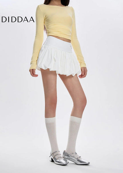 White High-Waisted Slim Fluffy Lantern Skirt Summer - Skirts