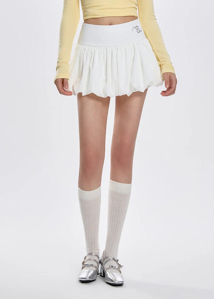 White High-Waisted Slim Fluffy Lantern Skirt Summer - Skirts