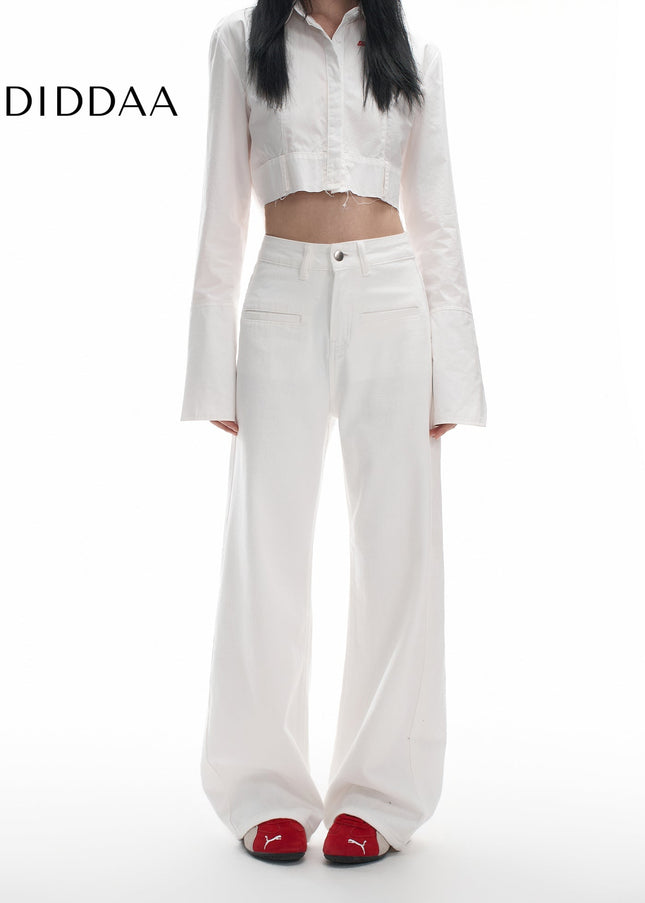 White High-Waisted Wide Leg Jeans Women’s 2025 Spring Wear - XS / White - Women’s Jeans