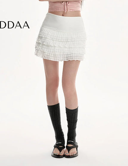 White Lace High Waist A-Line Pleated Skirt for Women - S / White - Skirts