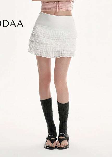 White Lace High Waist A-Line Pleated Skirt for Women - S / White - Skirts