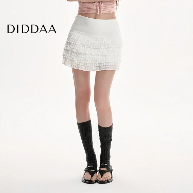 White Lace High Waist A-Line Pleated Skirt for Women - S / White - Skirts