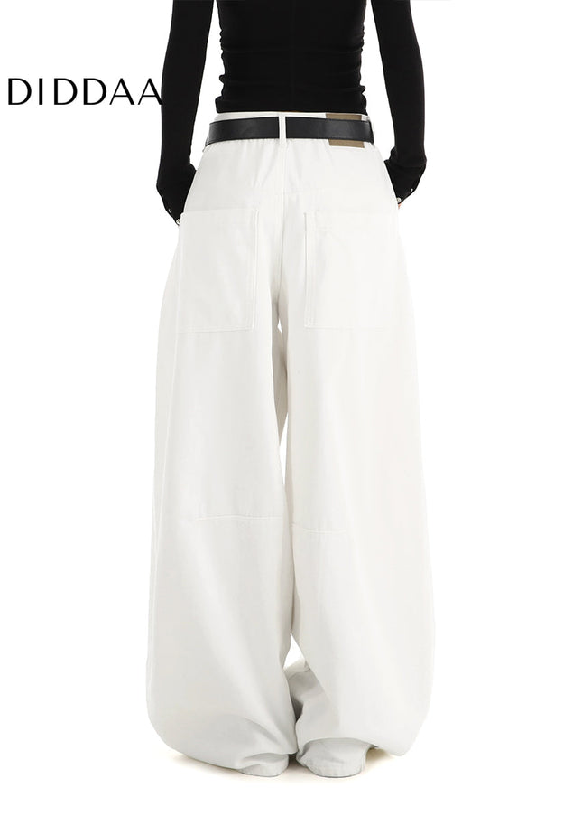 White Loose Drape Straight Leg Jeans Women’s Casual Tide - Women’s Jeans