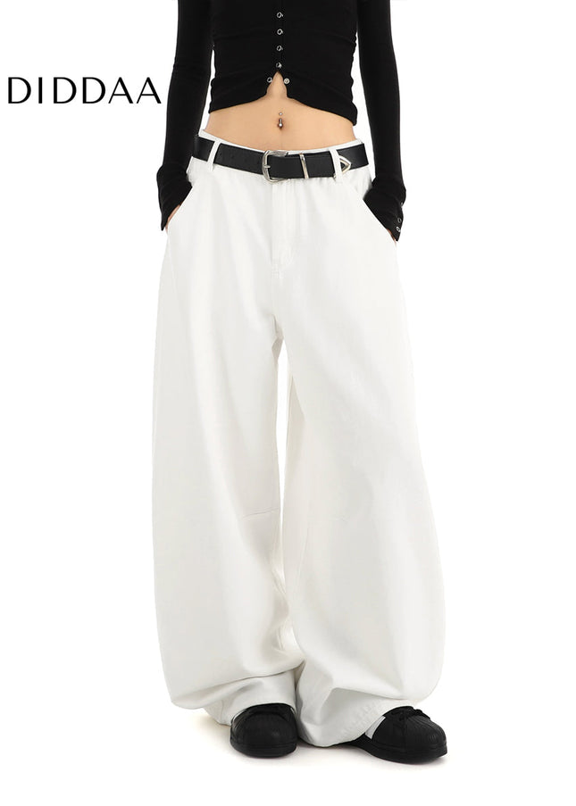 White Loose Drape Straight Leg Jeans Women’s Casual Tide - Women’s Jeans