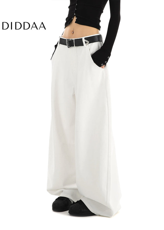 White Loose Drape Straight Leg Jeans Women’s Casual Tide - Women’s Jeans