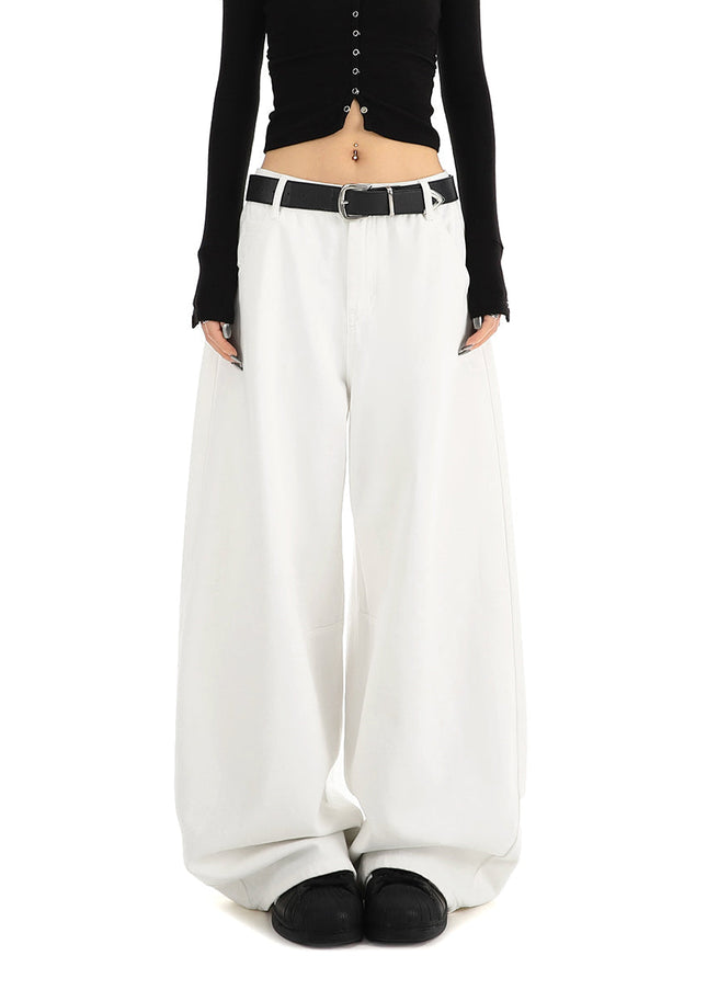 White Loose Drape Straight Leg Jeans Women’s Casual Tide - Women’s Jeans