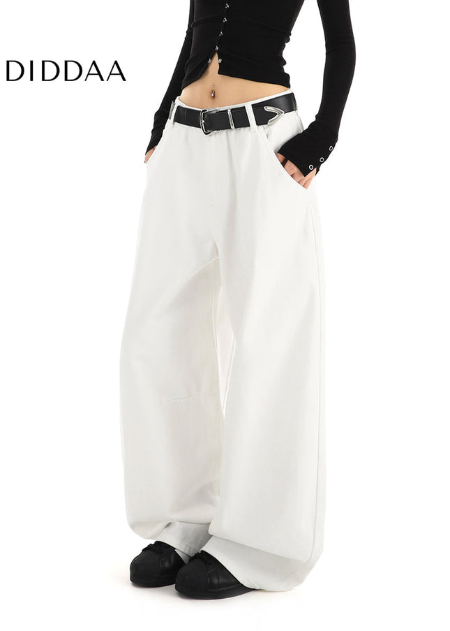 White Loose Drape Straight Leg Jeans Women’s Casual Tide - Women’s Jeans