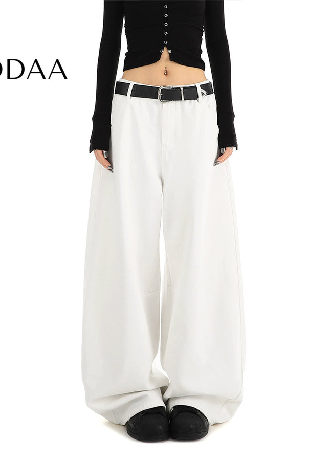 White Loose Drape Straight Leg Jeans Women’s Casual Tide - S / White - Women’s Jeans