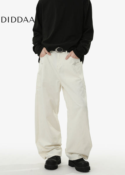 White Loose Fit Casual Jeans with Reinforced Seams - Men’s Jeans