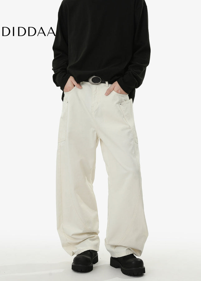 White Loose Fit Casual Jeans with Reinforced Seams - Men’s Jeans