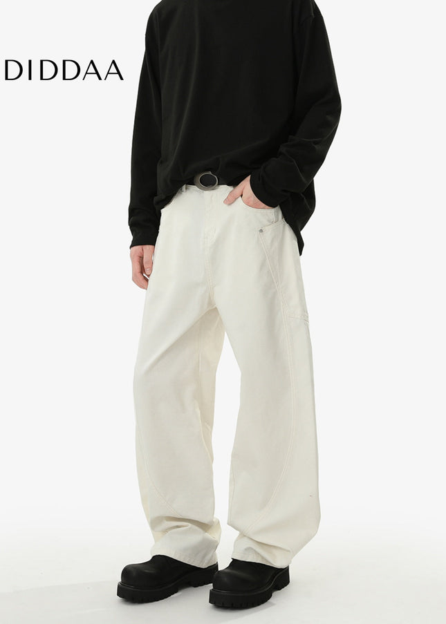 White Loose Fit Casual Jeans with Reinforced Seams - Men’s Jeans