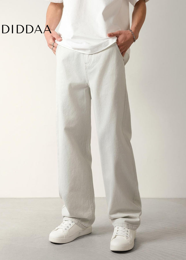 White Loose Fit Cotton Wash Jeans for Men - Men’s Jeans