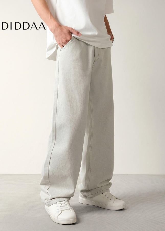 White Loose Fit Cotton Wash Jeans for Men - Men’s Jeans