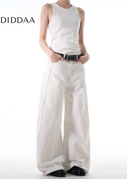 White Loose Fit Minimalist Wide Leg Jeans - Men’s Jeans