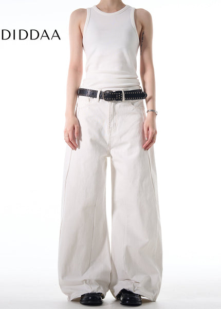 White Loose Fit Minimalist Wide Leg Jeans - Men’s Jeans